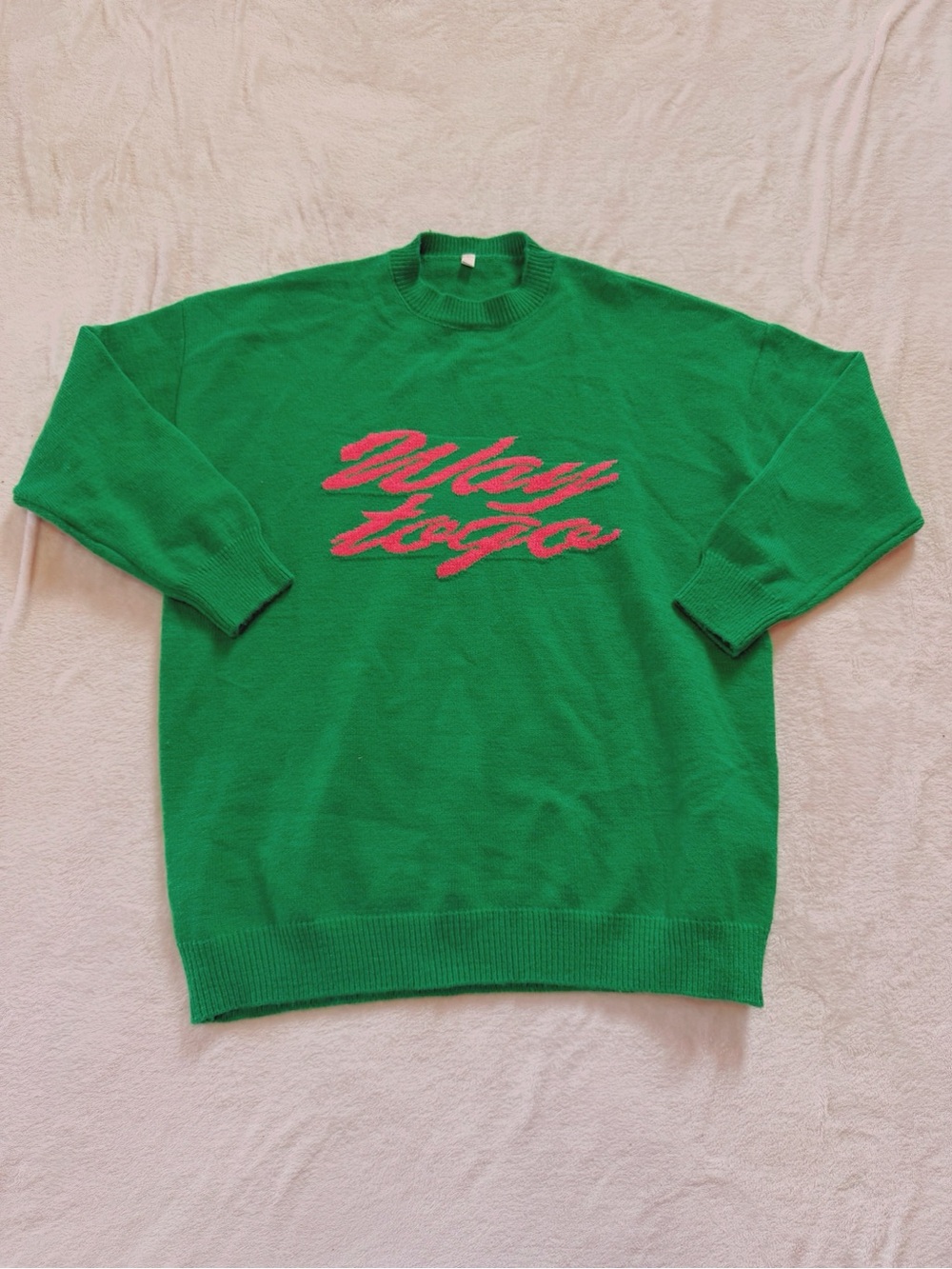 Women’s Green Crewneck Sweater with Pink Script